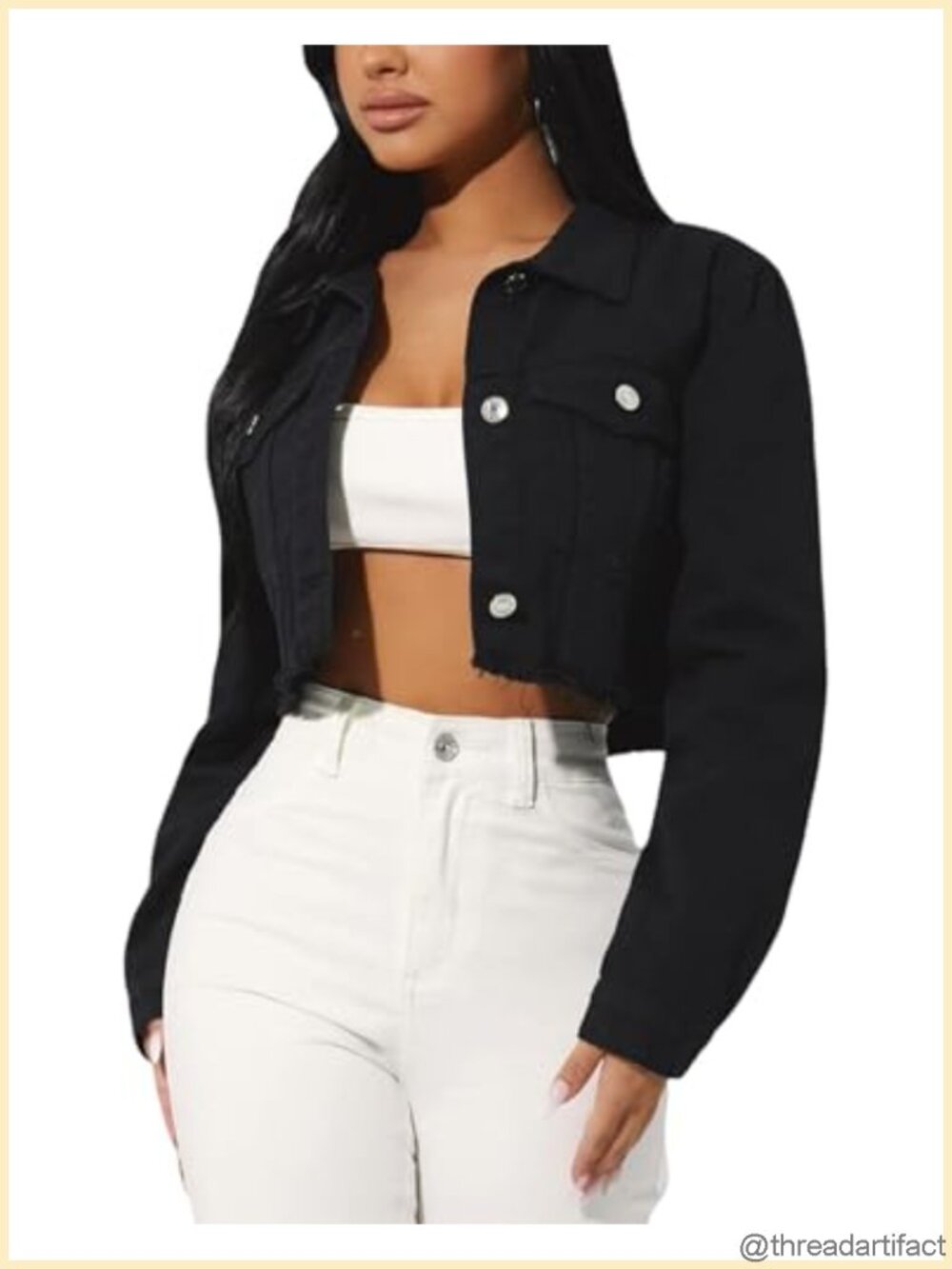 Women's Cropped Denim Jacket Long Sleeve Button Down Jean Jacket